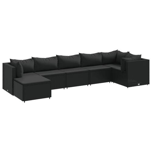 Loungesæt til haven 7 dele med hynder polyrattan sort