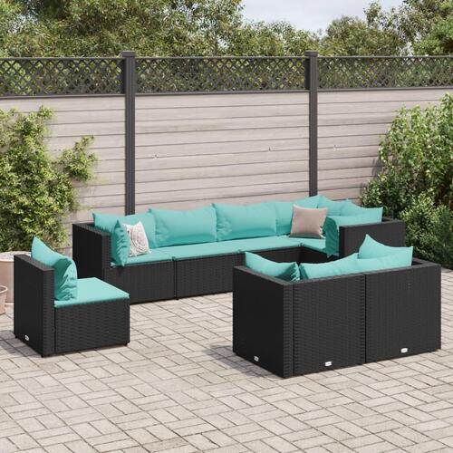 Loungesæt til haven 8 dele med hynder polyrattan sort