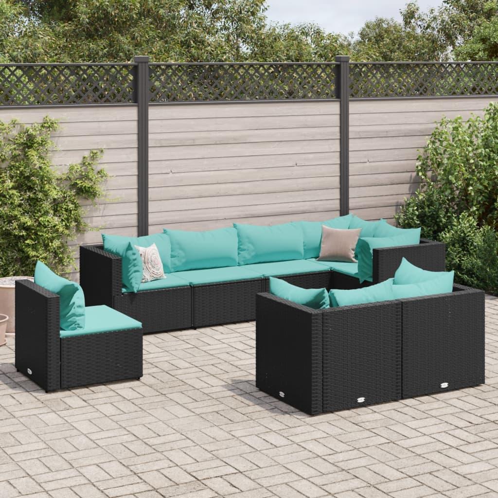 Loungesæt til haven 8 dele med hynder polyrattan sort