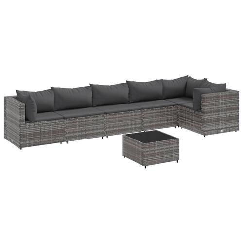 Loungesæt til haven 7 dele med hynder polyrattan grå