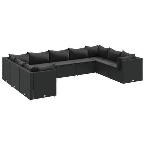 Loungesæt til haven 9 dele med hynder polyrattan sort