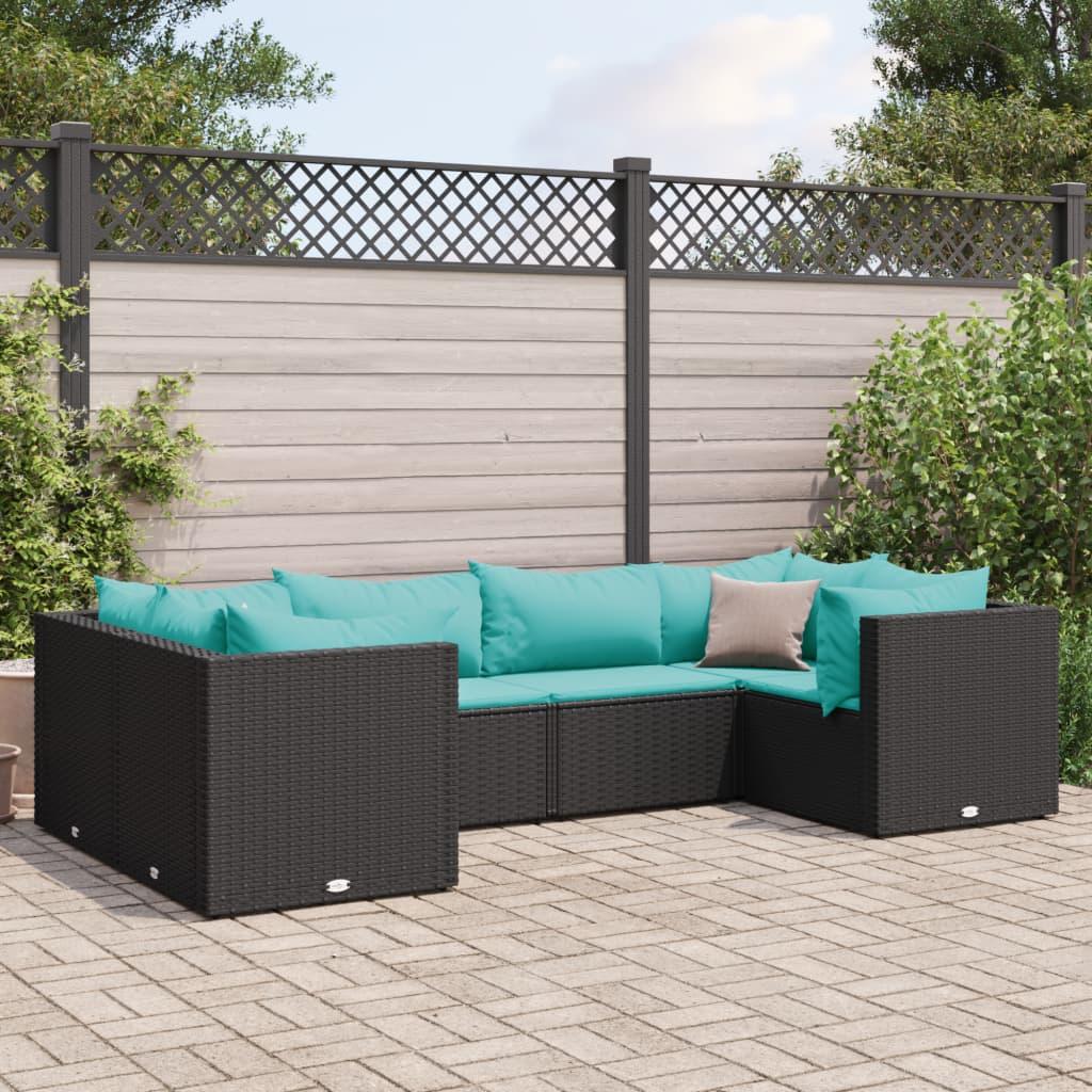 Loungesæt til haven 6 dele med hynder polyrattan sort