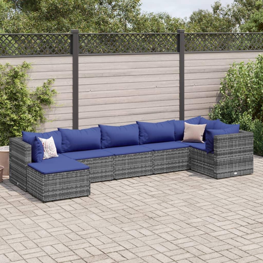 Loungesæt til haven 7 dele med hynder polyrattan grå