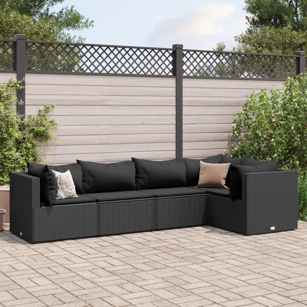 Loungesæt til haven 5 dele med hynder polyrattan sort