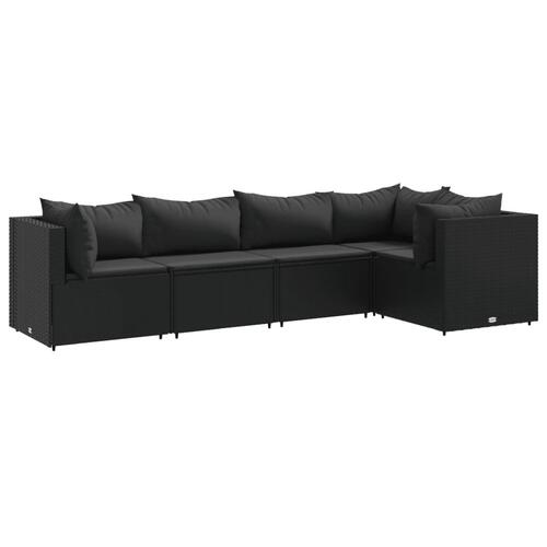 Loungesæt til haven 5 dele med hynder polyrattan sort