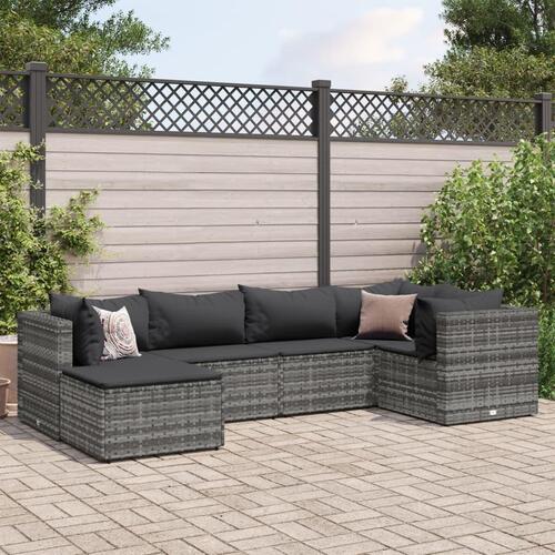 Loungesæt til haven 6 dele med hynder polyrattan grå