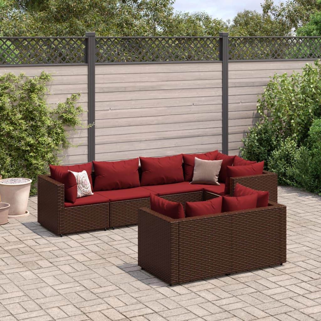 Loungesæt til haven 7 dele med hynder polyrattan brun
