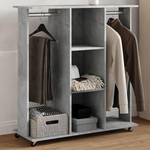 Klædeskab med hjul 102x38x110 cm konstrueret træ betongrå
