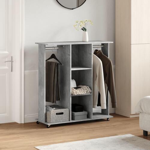 Klædeskab med hjul 102x38x110 cm konstrueret træ betongrå