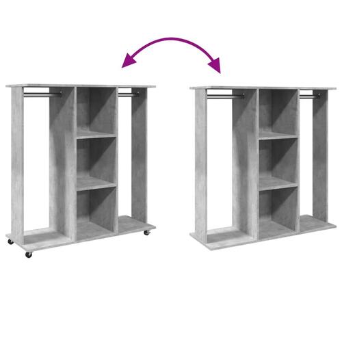Klædeskab med hjul 102x38x110 cm konstrueret træ betongrå