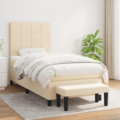 Kontinentalseng med madras 80×200 cm - stof, cremefarvet