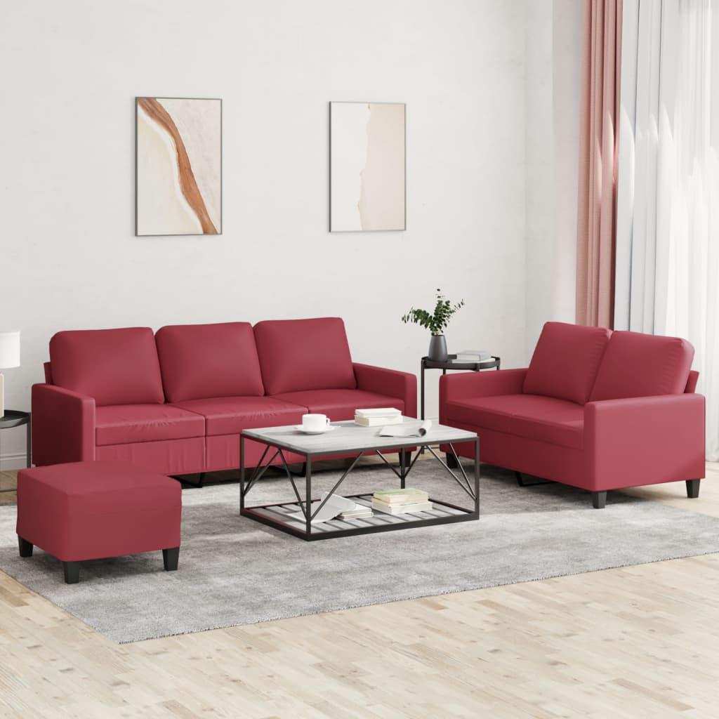 3 personers sofa med hynder kunstlæder vinrød