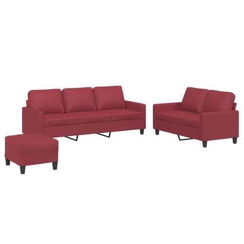 3 personers sofa med hynder kunstlæder vinrød