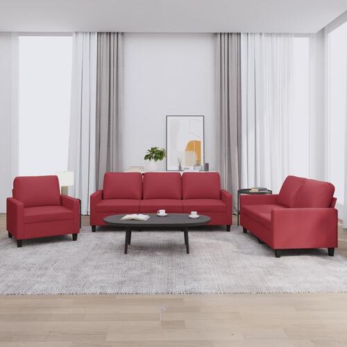 3 personers sofa med hynder kunstlæder vinrød