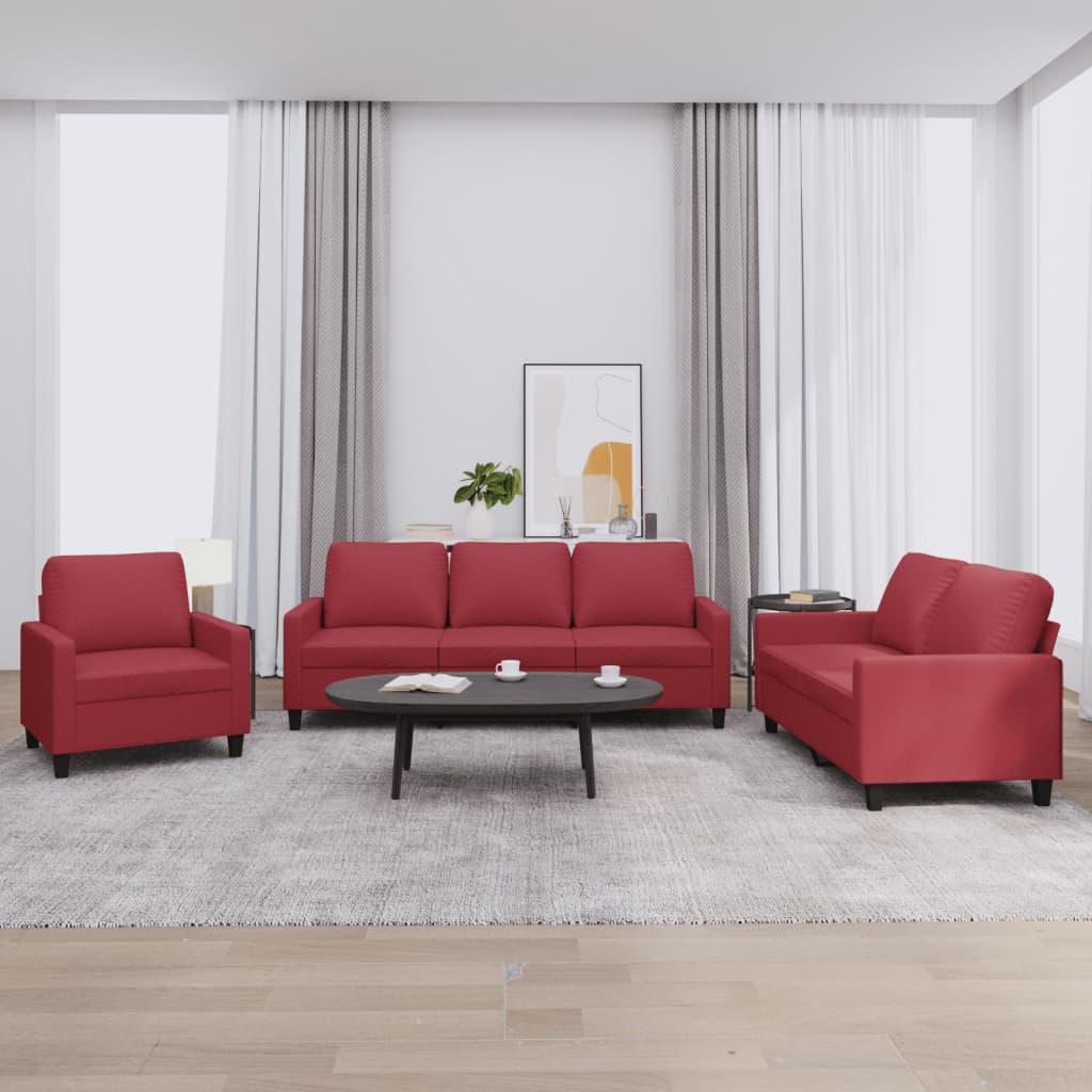 3 personers sofa med hynder kunstlæder vinrød