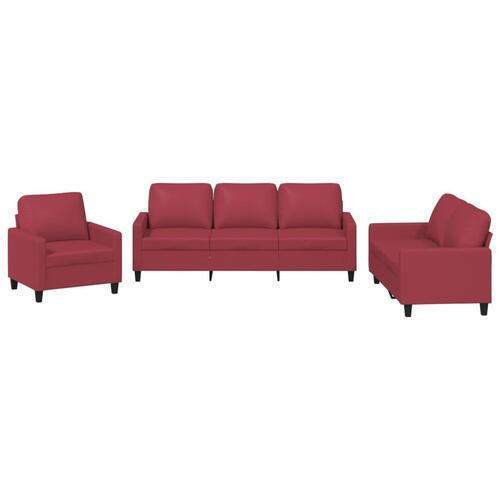 3 personers sofa med hynder kunstlæder vinrød
