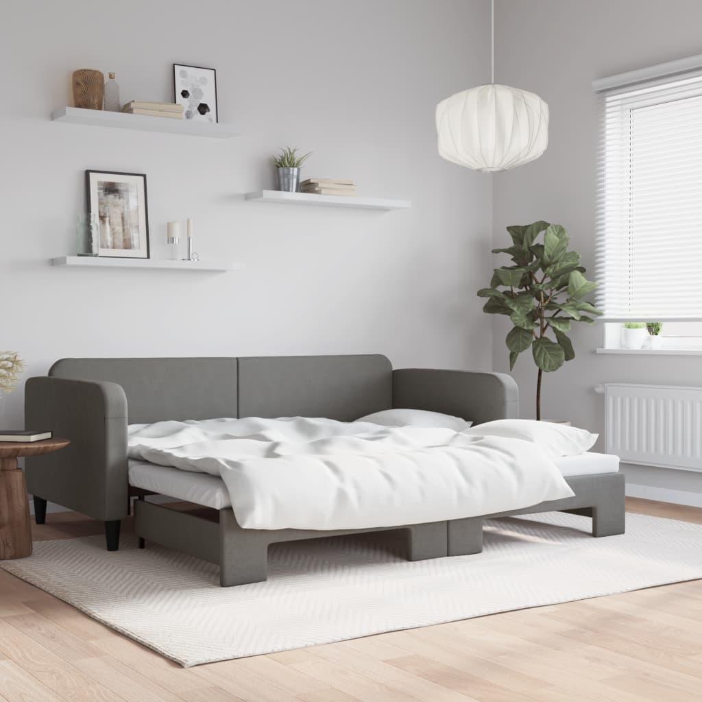 Daybed med udtræk 90x200 cm stof mørkegrå