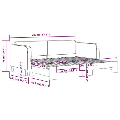 Daybed med udtræk 90x200 cm stof mørkegrå