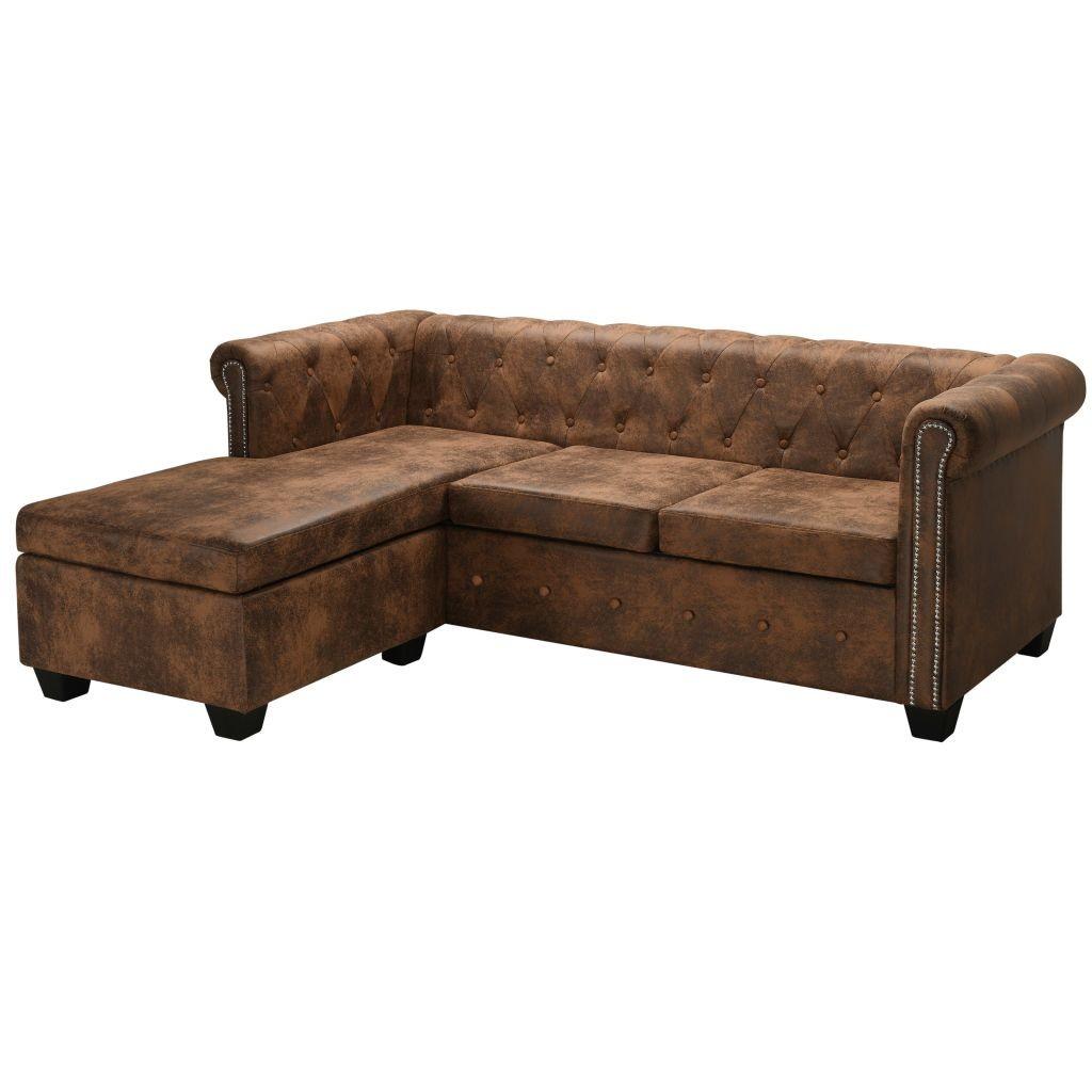 Chaiselong Chesterfield sofa imiteret ruskind brun