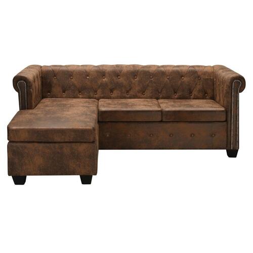 Chaiselong Chesterfield sofa imiteret ruskind brun