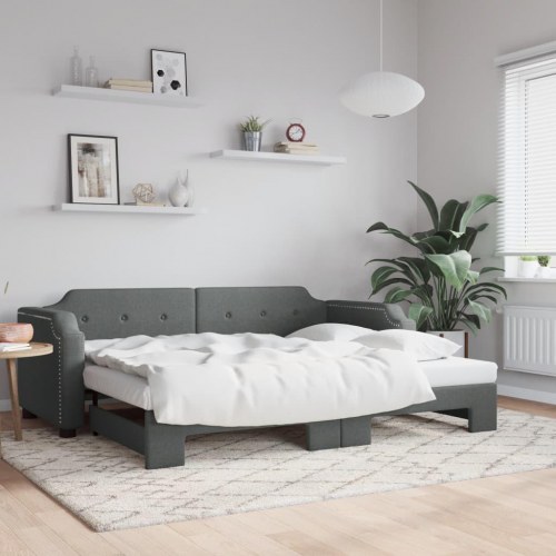 Daybed med udtræk 90×200 cm - stof, mørkegrå