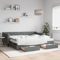 Daybed med udtræk og skuffer 90x200 cm stof mørkegrå