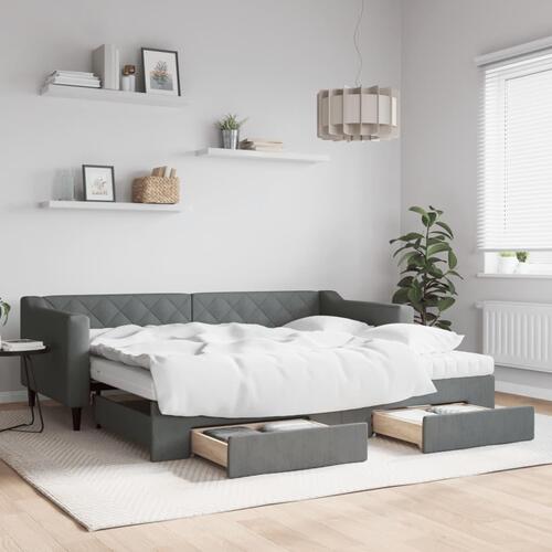 Daybed med udtræk og skuffer 90x200 cm stof mørkegrå