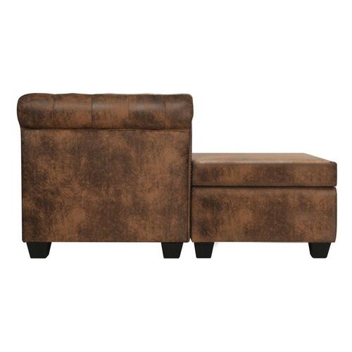 Chaiselong Chesterfield sofa imiteret ruskind brun