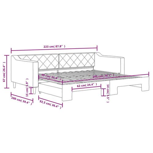 Daybed med udtræk 90x200 cm stof mørkegrå