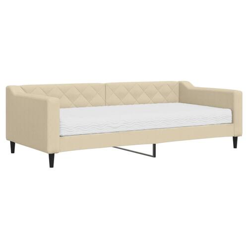 Daybed med madras 90x200 cm stof cremefarvet