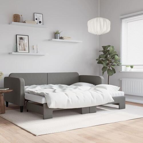 Daybed med udtræk og madras 90x200 cm stof mørkegrå