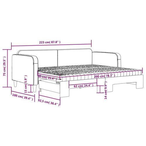 Daybed med udtræk og madras 90x200 cm stof mørkegrå
