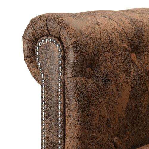 Chaiselong Chesterfield sofa imiteret ruskind brun