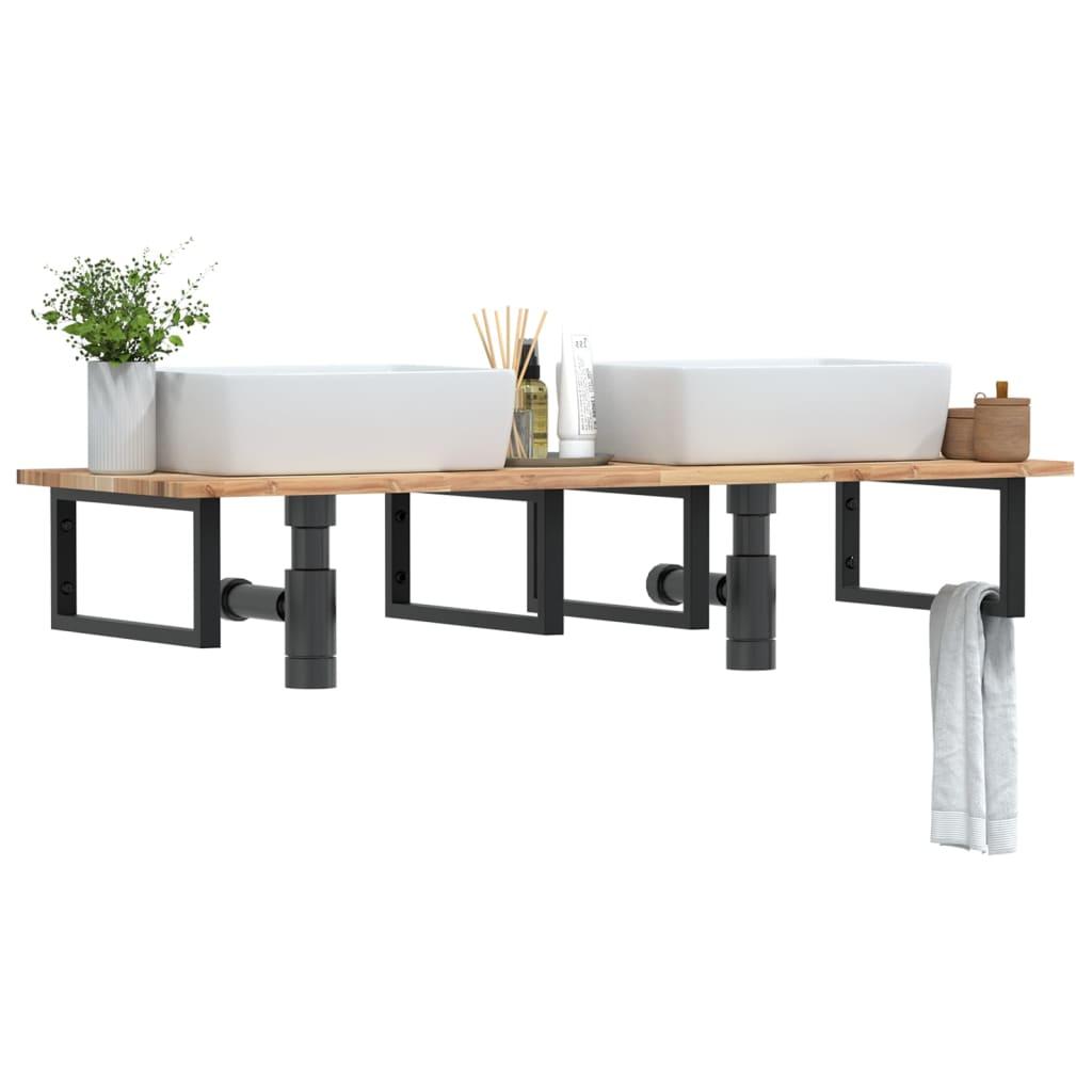 Væghængt badeværelseshylde i stål og massivt akacietræ - 120 x 50 cm billede