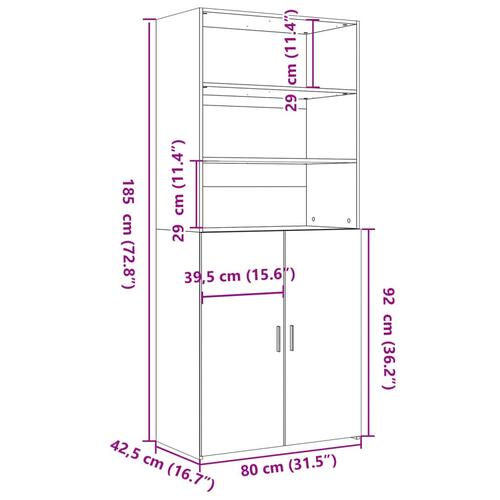 Skab 80x42,5x185 cm konstrueret træ hvid