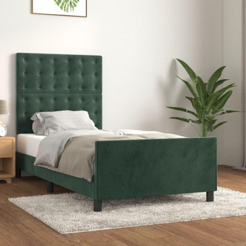 Sengeramme uden madras - mørkegrøn fløjl 100x200 cm med sengegavl