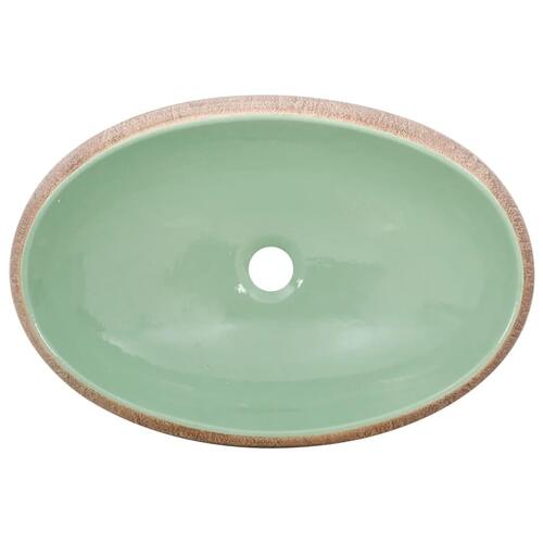 Håndvask til bordplade 59x40x15 cm oval keramik grøn og brun