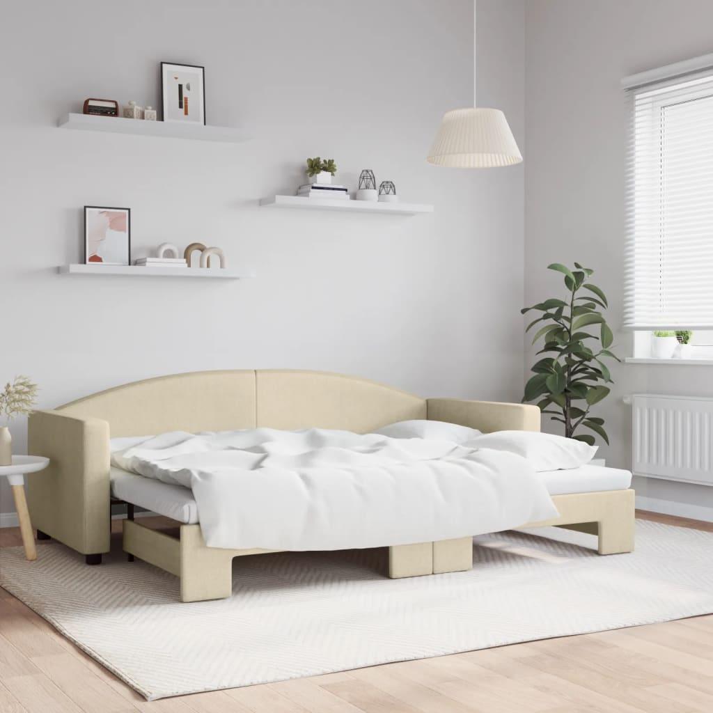 Daybed Stof Farvet Creme - med udtræk / 80 x 200 cm