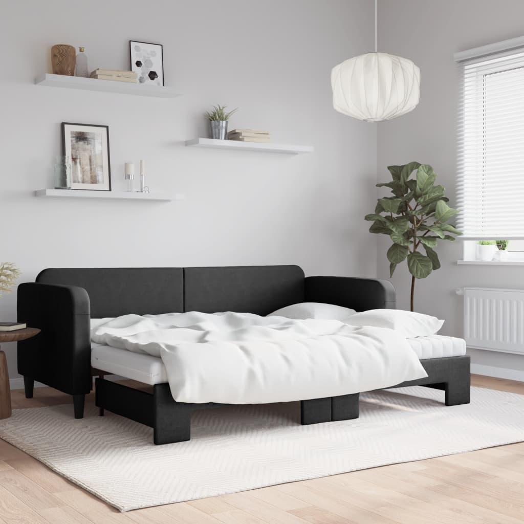 Daybed med udtræk og madras 80x200 cm stof sort billede