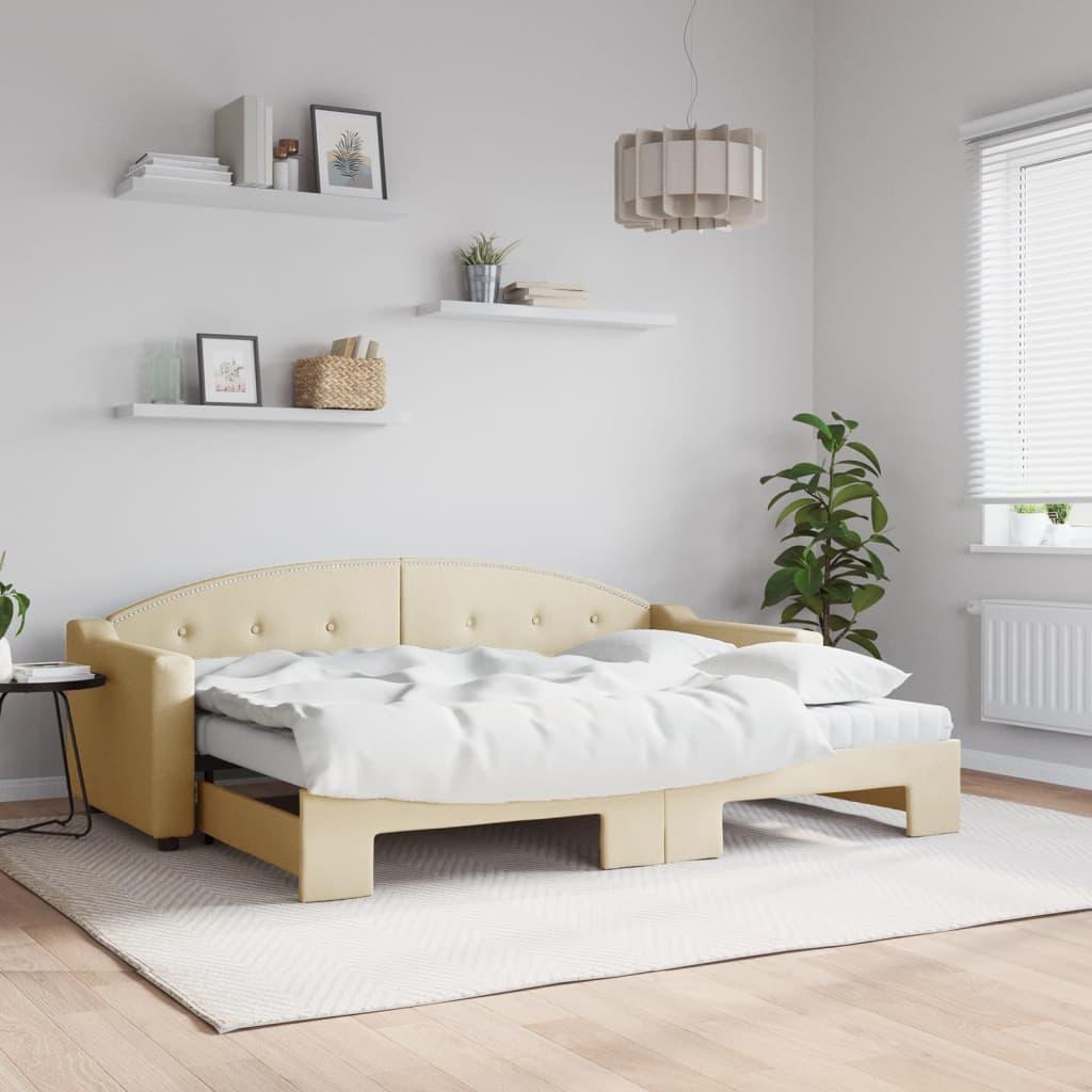 Daybed med udtræk og madras 80x200 cm stof cremefarvet billede