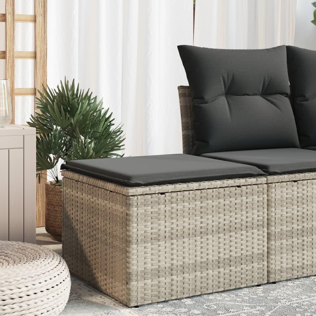 Haveskammel med hynde 55x55x37 cm polyrattan lysegrå