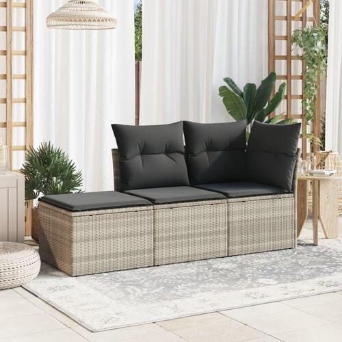 Haveskammel med hynde 55x55x37 cm polyrattan lysegrå