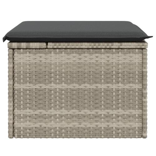 Haveskammel med hynde 55x55x37 cm polyrattan lysegrå