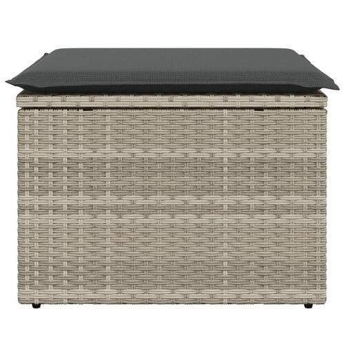 Haveskammel med hynde 55x55x37 cm polyrattan lysegrå