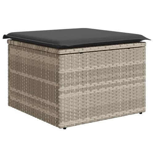 Haveskammel med hynde 55x55x37 cm polyrattan lysegrå