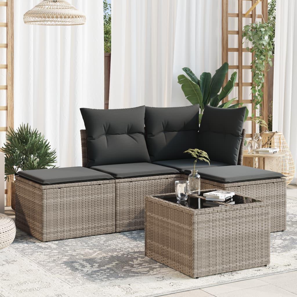 Sofasæt 5 dele med hynder polyrattan lysegrå