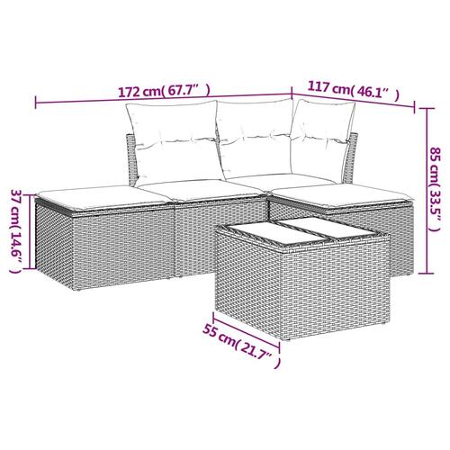 Sofasæt 5 dele med hynder polyrattan lysegrå