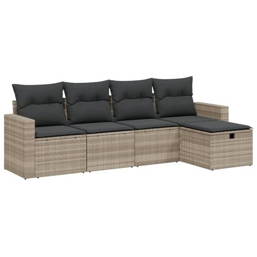 Sofasæt 5 dele med hynder polyrattan lysegrå