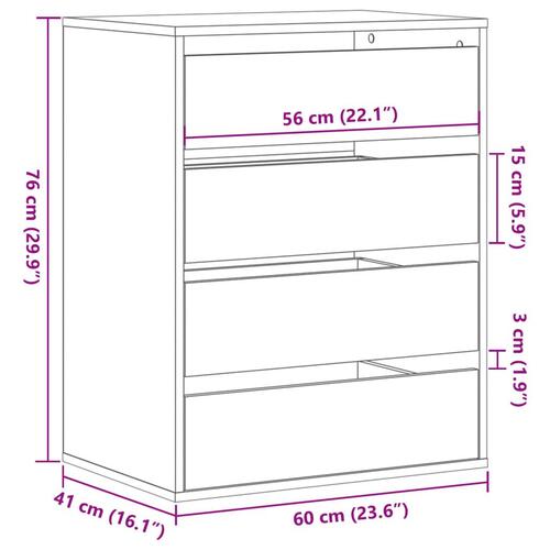 Kommode til hjørne 60x41x76 cm konstrueret træ egetræsfarvet