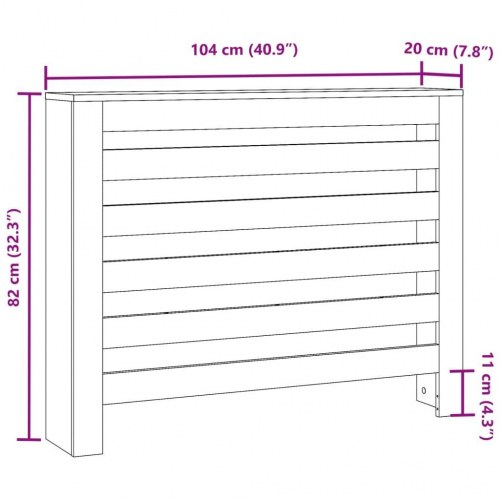 Radiatorskjuler med vandrette lameller 104 x 20 x 82 cm - betongrå